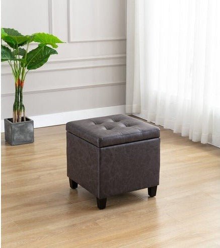 Carrol Square Shape Leather Ottoman Pouffe Stool - Torque India